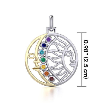Sun and Moon Silver and Gold Pendant with Chakra Gemstone MPD5290 - Jewelry